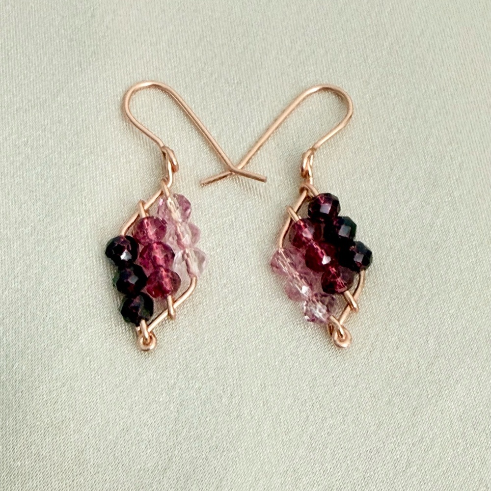 Rhombus Swarovski Crystals Dangle Earrings In Pink Maroon Ombré